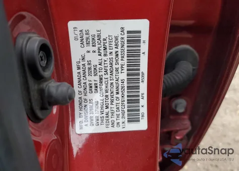 2019 Honda Civic Lx из США, поврежденный, VIN 2HGFC2F61KH526145